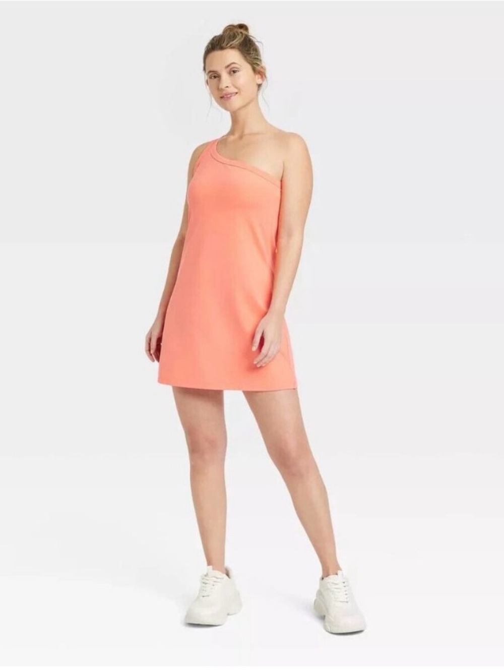 all in motion Coral One-Shoulder Shift Dress